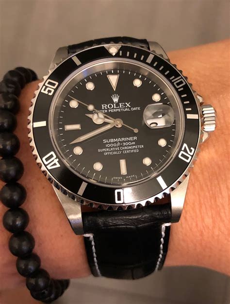 rolex leather watch|rolex with black leather band.